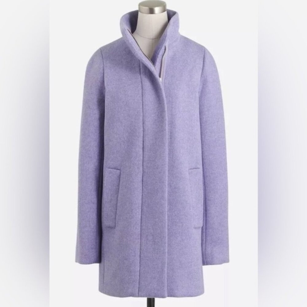 J. CREW heather hyacinth lilac city cocoon coat wool blend zip size 0